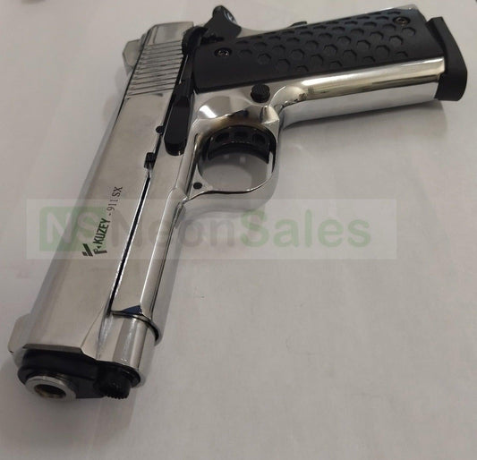 KUZEY 911SX #2 BLANK GUN - CHROME W/ BLACK TRIM - NeonSales {{ shop.shopifyCountryName }}