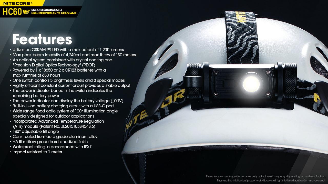 NITECORE HC60v2 HEADLAMP + 3400MAH BATTERY + CABLE - NeonSales {{ shop.shopifyCountryName }}