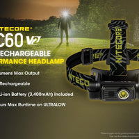 NITECORE HC60v2 HEADLAMP + 3400MAH BATTERY + CABLE - NeonSales {{ shop.shopifyCountryName }}