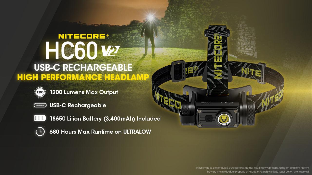 NITECORE HC60v2 HEADLAMP + 3400MAH BATTERY + CABLE - NeonSales {{ shop.shopifyCountryName }}