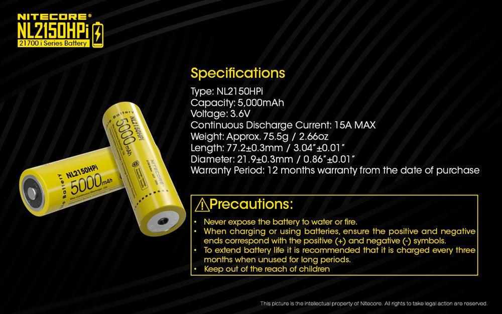 NITECORE NL2150HPI, 21700 BATTERY, 5000 MAH, 15A - NeonSales South Africa