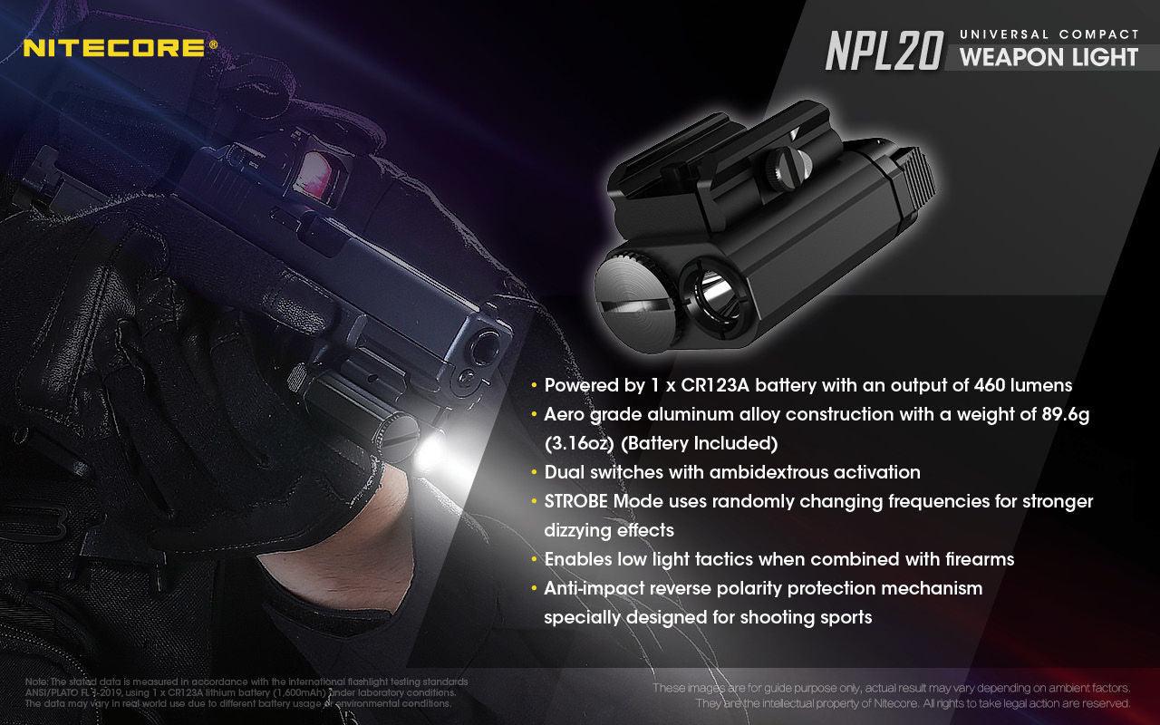 NITECORE NPL20 PISTOL LIGHT + 3 X CR123A BATTERIES - NeonSales South Africa
