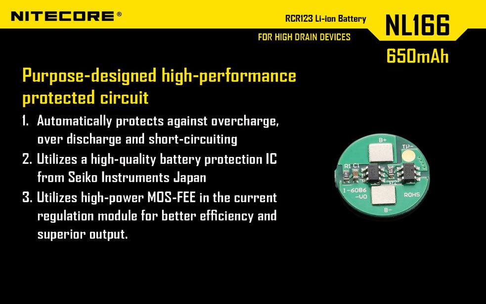 NITECORE RCR123 RECHARGEABLE 3.7V BATTERY 650MAH - NeonSales South Africa