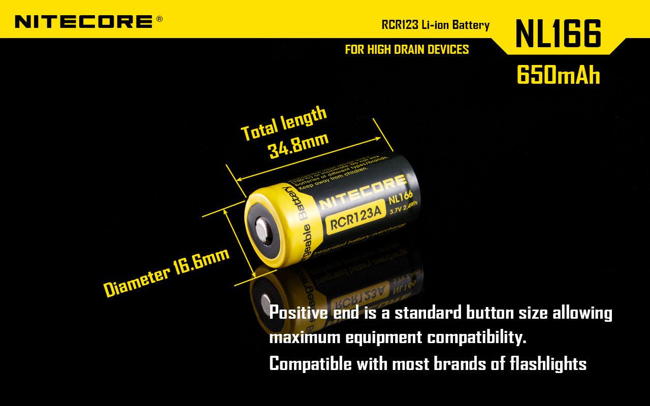 NITECORE RCR123 RECHARGEABLE 3.7V BATTERY 650MAH - NeonSales South Africa
