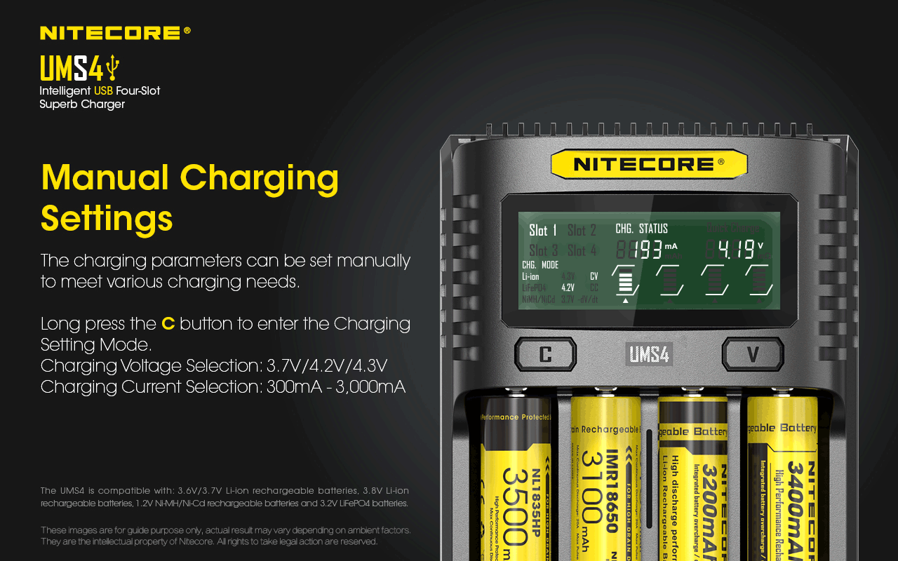 NITECORE UMS4 BATTERY CHARGER - 4 SLOT, MINI-USB - NeonSales South Africa