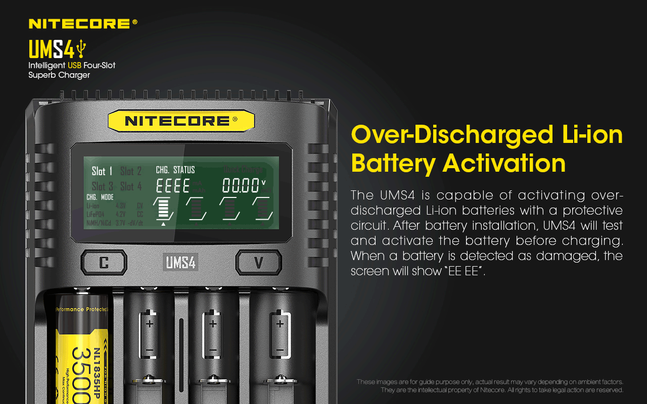 NITECORE UMS4 BATTERY CHARGER - 4 SLOT, MINI-USB - NeonSales South Africa