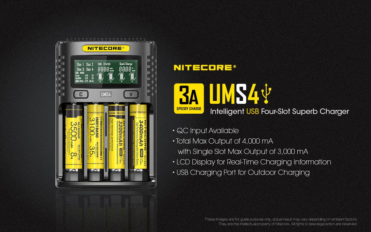 NITECORE UMS4 BATTERY CHARGER - 4 SLOT, MINI-USB - NeonSales South Africa