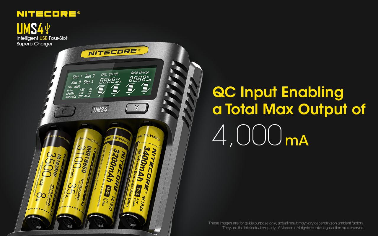 NITECORE UMS4 BATTERY CHARGER - 4 SLOT, MINI-USB - NeonSales South Africa