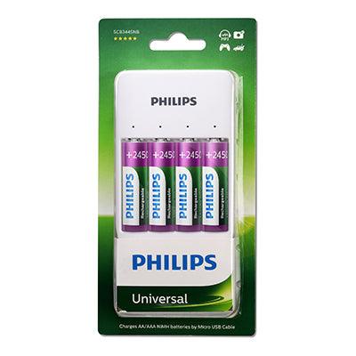 PHILIPS UNIVERSAL NIMH CHARGER & 4X AA BATTERIES - NeonSales South Africa