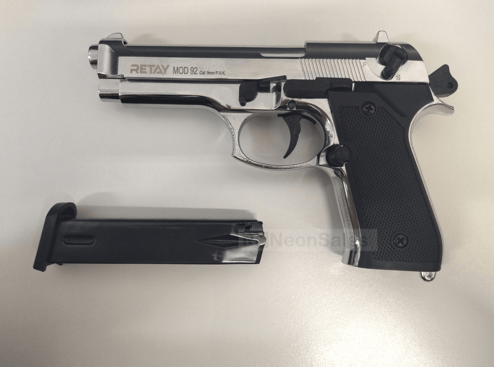 RETAY MOD 92 BLANK GUN- SHINY CHROME - NeonSales {{ shop.shopifyCountryName }}