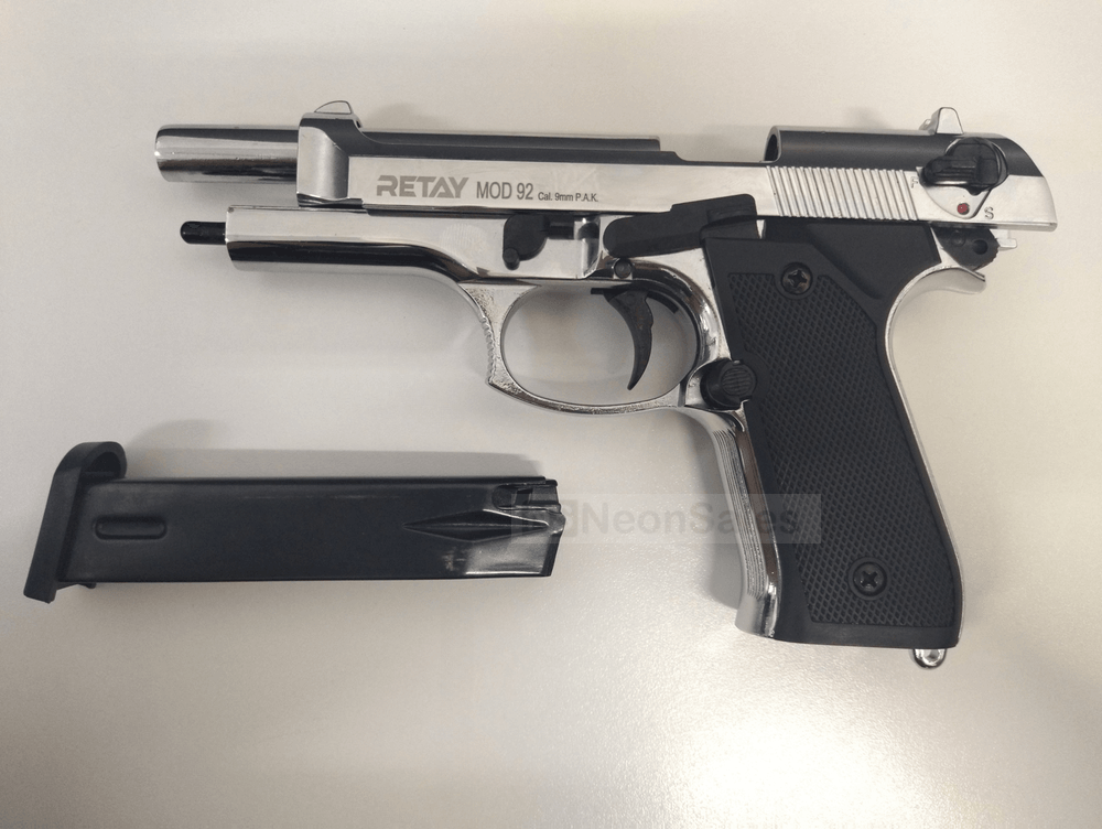 RETAY MOD 92 BLANK GUN- SHINY CHROME - NeonSales {{ shop.shopifyCountryName }}