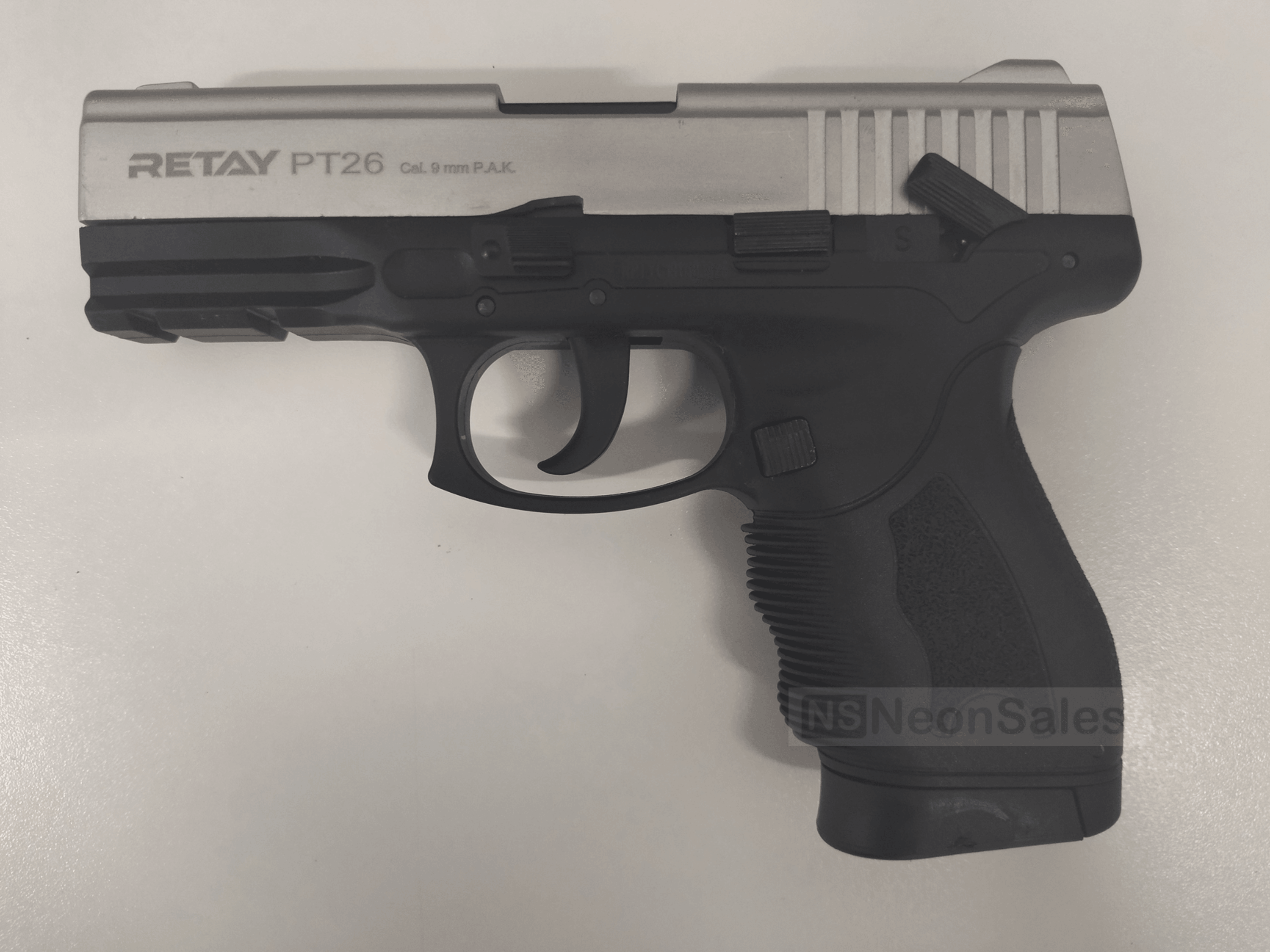 RETAY PT26 AUTOMATIC BLANK GUN - MATT CHROME - NeonSales South Africa