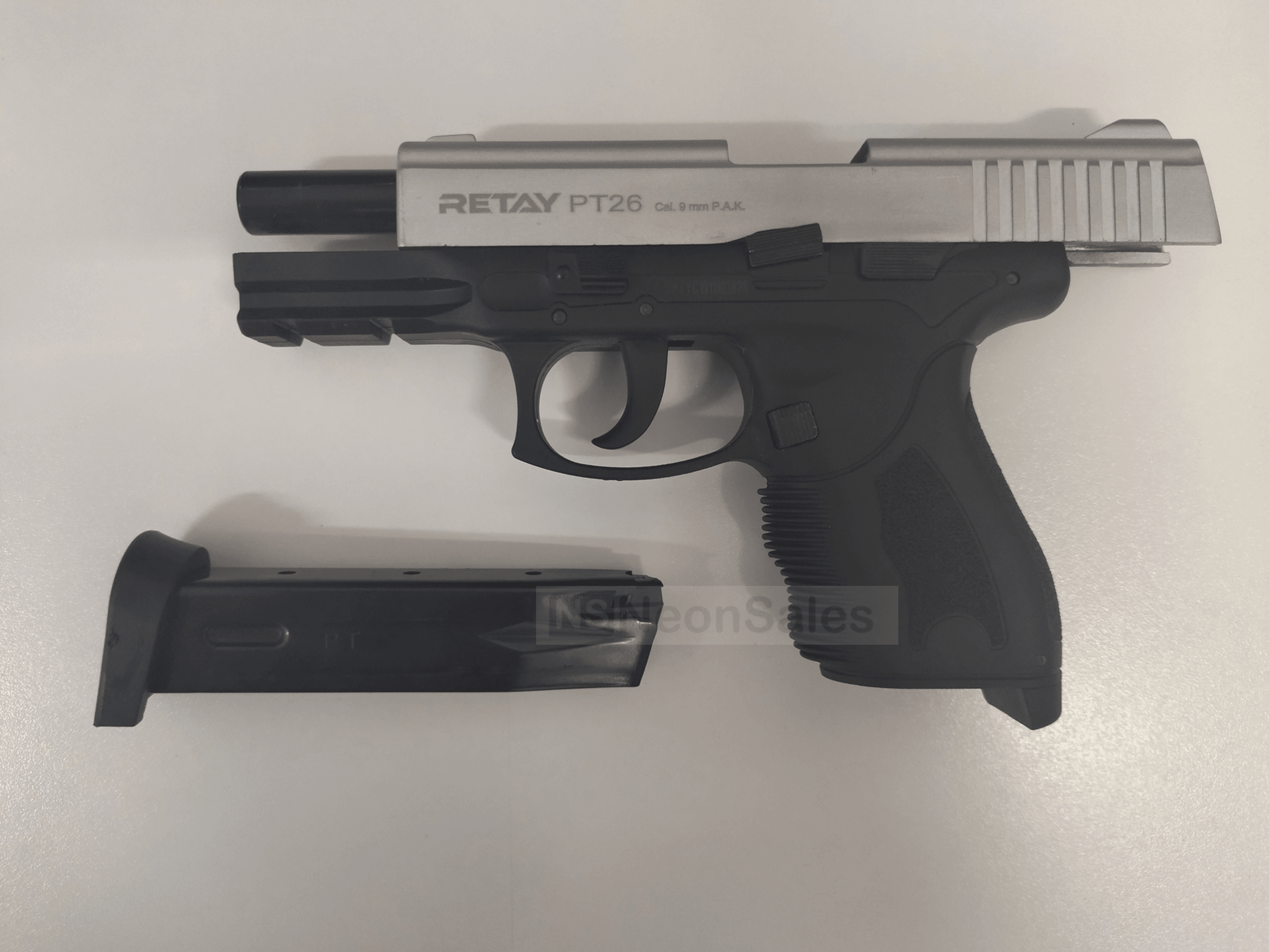 RETAY PT26 AUTOMATIC BLANK GUN - MATT CHROME - NeonSales South Africa