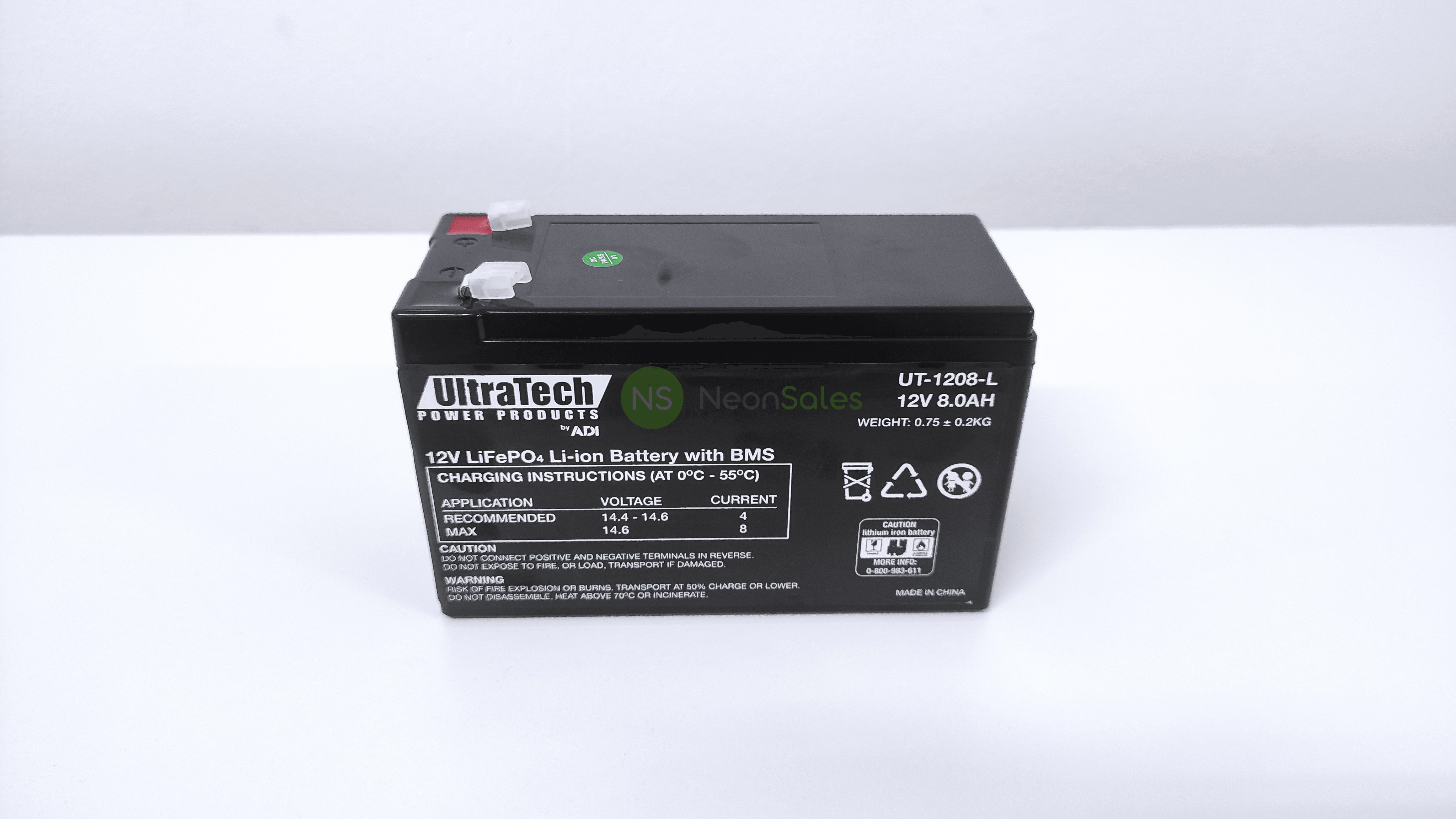 ULTRATECH 12V 8AH LITHIUM LIFEP04 BATTERY - NeonSales {{ shop.shopifyCountryName }}