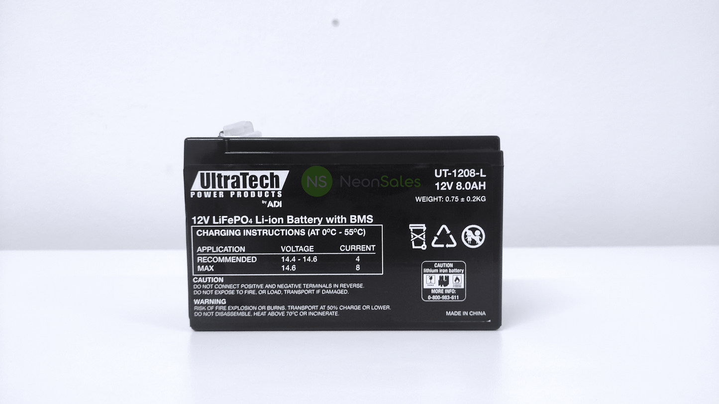 ULTRATECH 12V 8AH LITHIUM LIFEP04 BATTERY - NeonSales {{ shop.shopifyCountryName }}