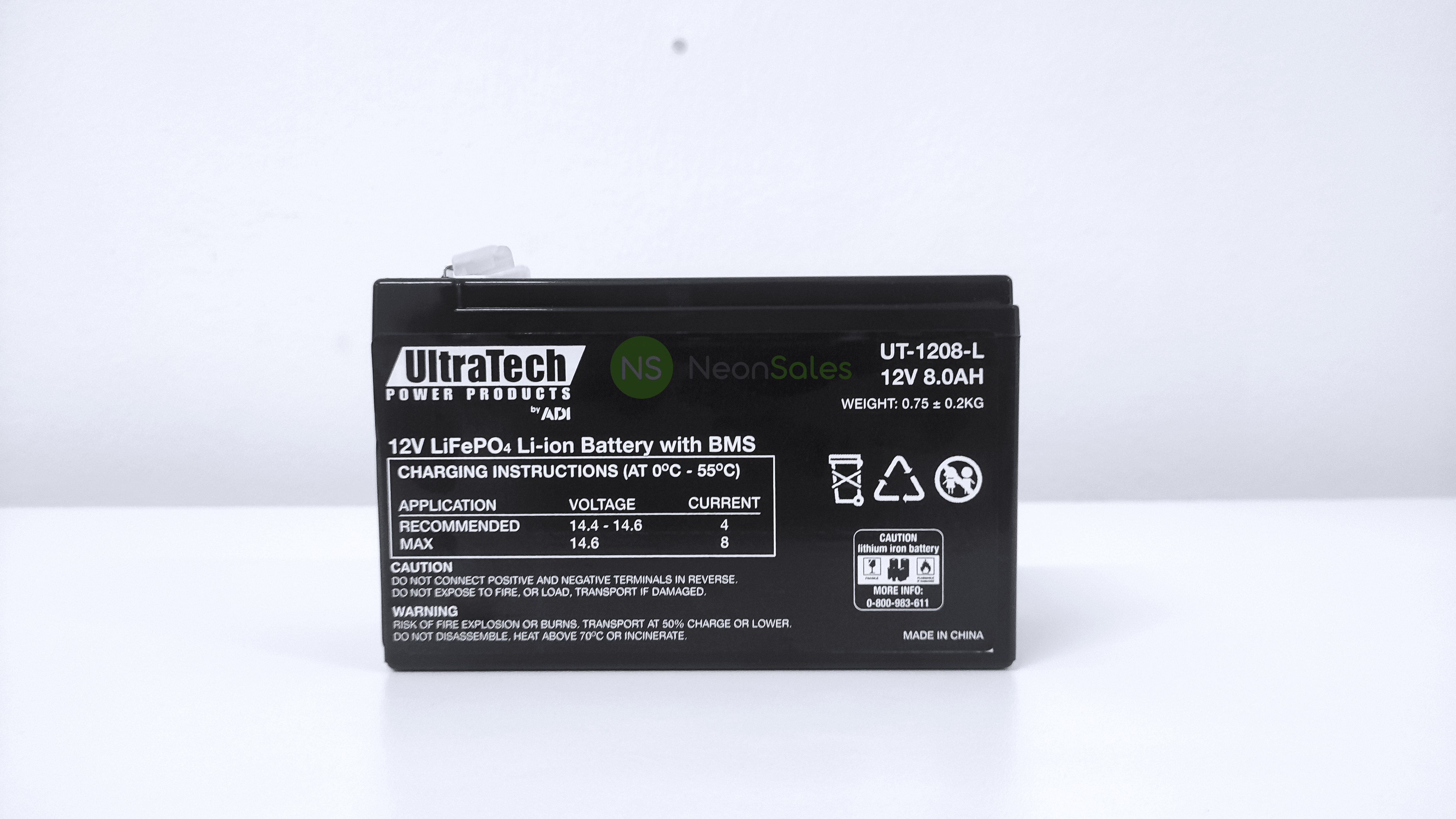 ULTRATECH 12V 8AH LITHIUM LIFEP04 BATTERY - NeonSales {{ shop.shopifyCountryName }}