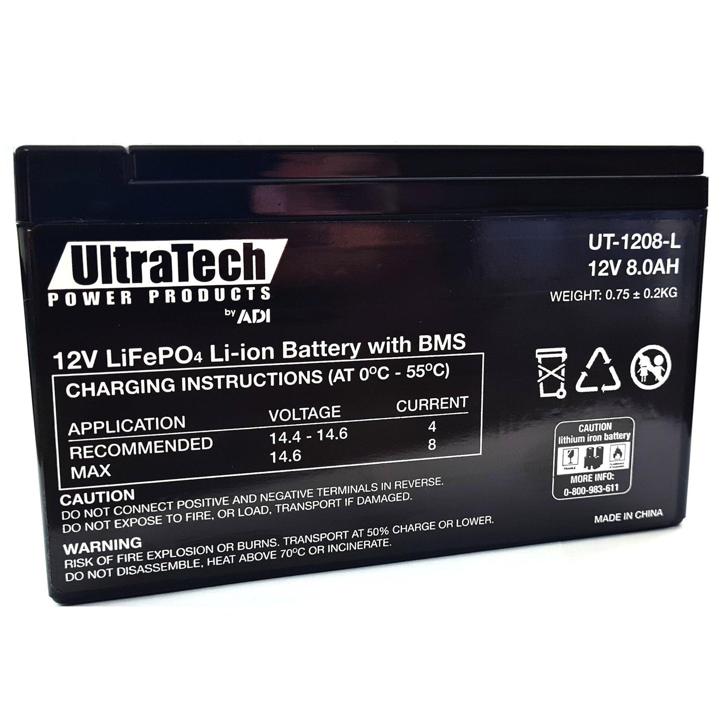 ULTRATECH 12V 8AH LITHIUM LIFEP04 BATTERY - NeonSales {{ shop.shopifyCountryName }}