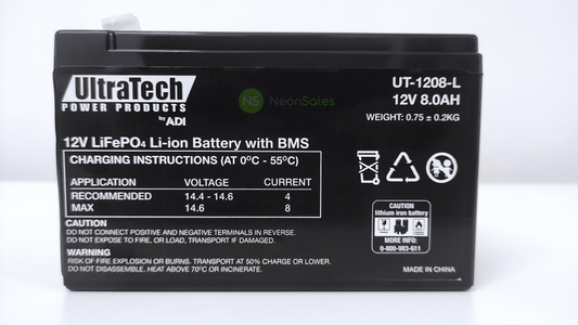 ULTRATECH 12V 8AH LITHIUM LIFEP04 BATTERY - NeonSales {{ shop.shopifyCountryName }}