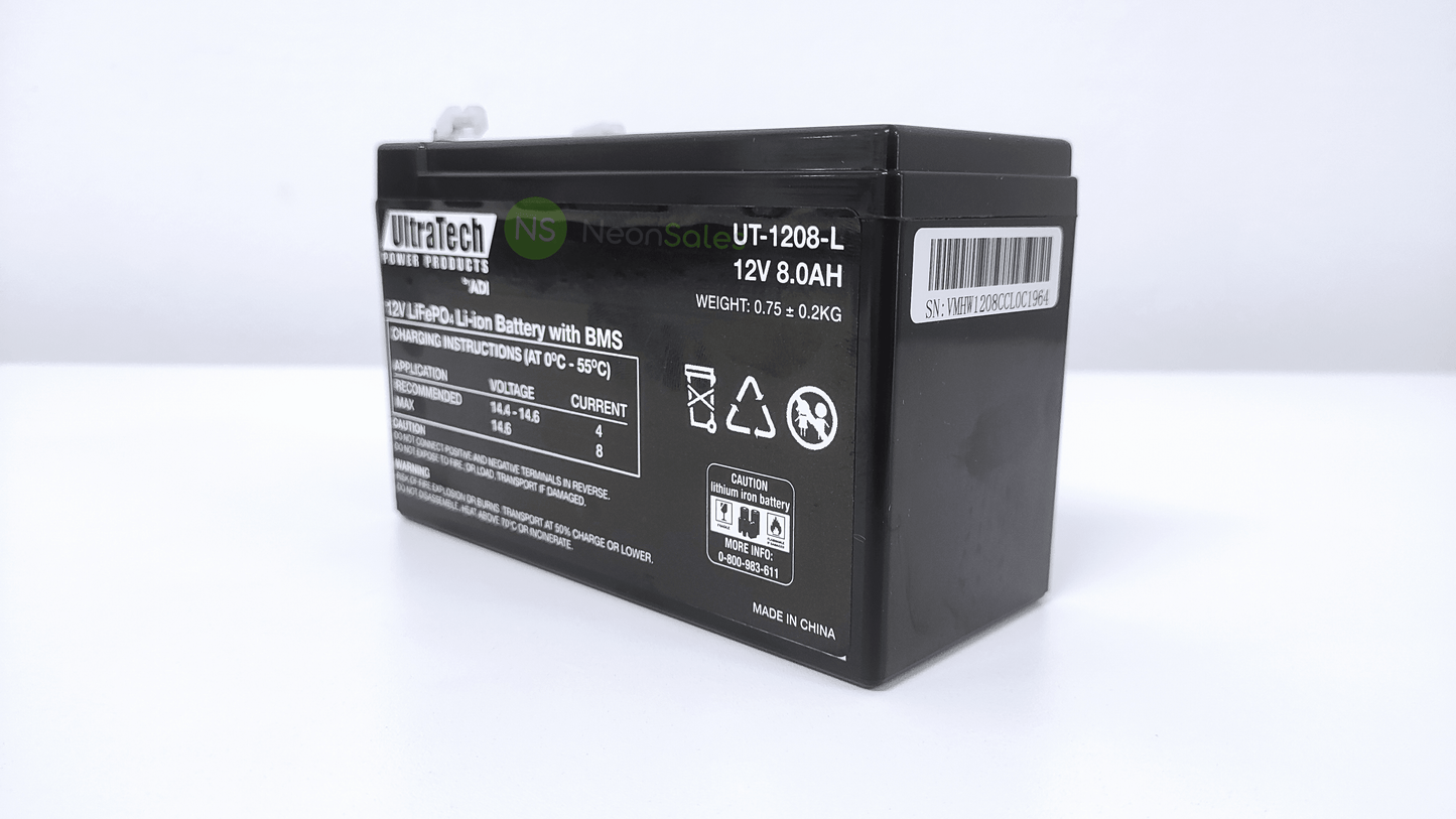 ULTRATECH 12V 8AH LITHIUM LIFEP04 BATTERY - NeonSales {{ shop.shopifyCountryName }}