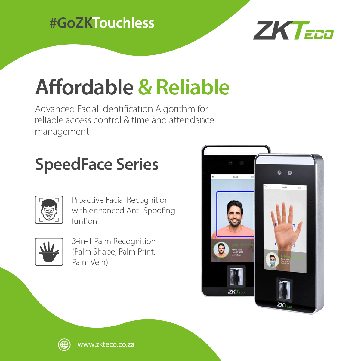 ZKTECO SPEEDFACE MINI MULTI BIOMETRIC READER - NeonSales South Africa